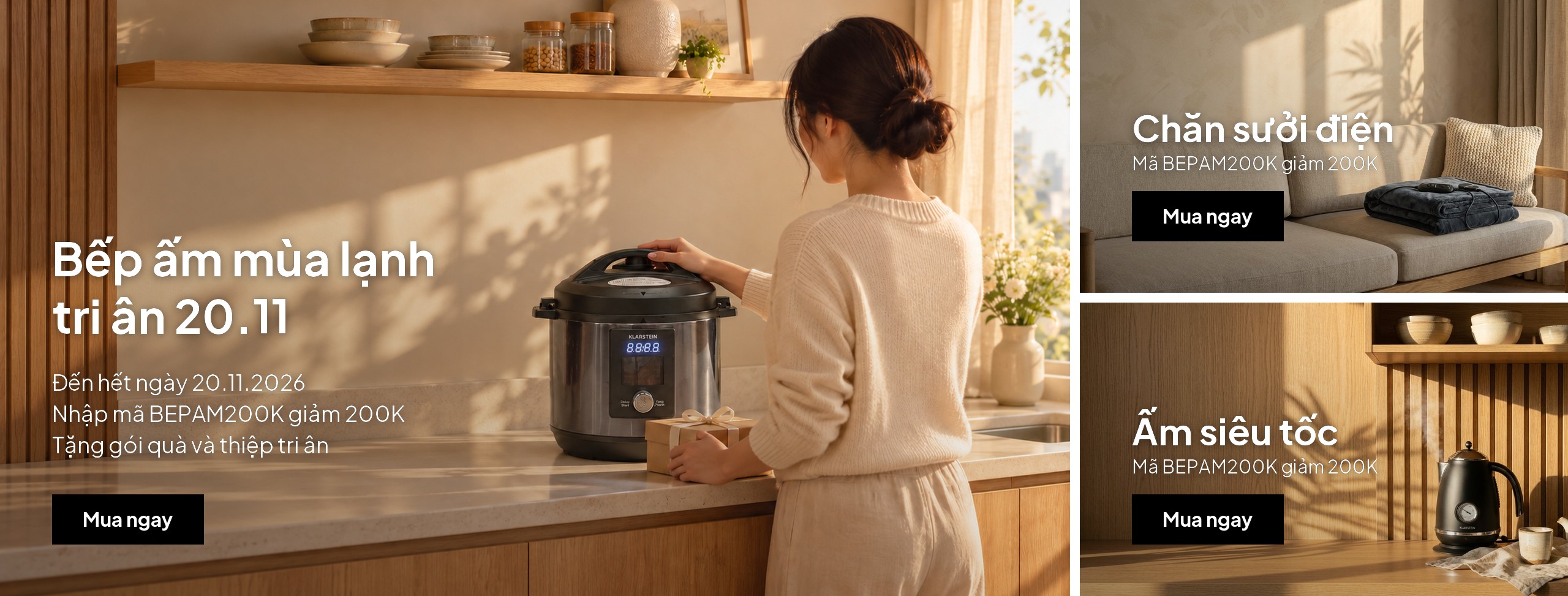 Bếp ấm mùa lạnh, tri ân 20.11: nhập mã BEPAM200K giảm 200K